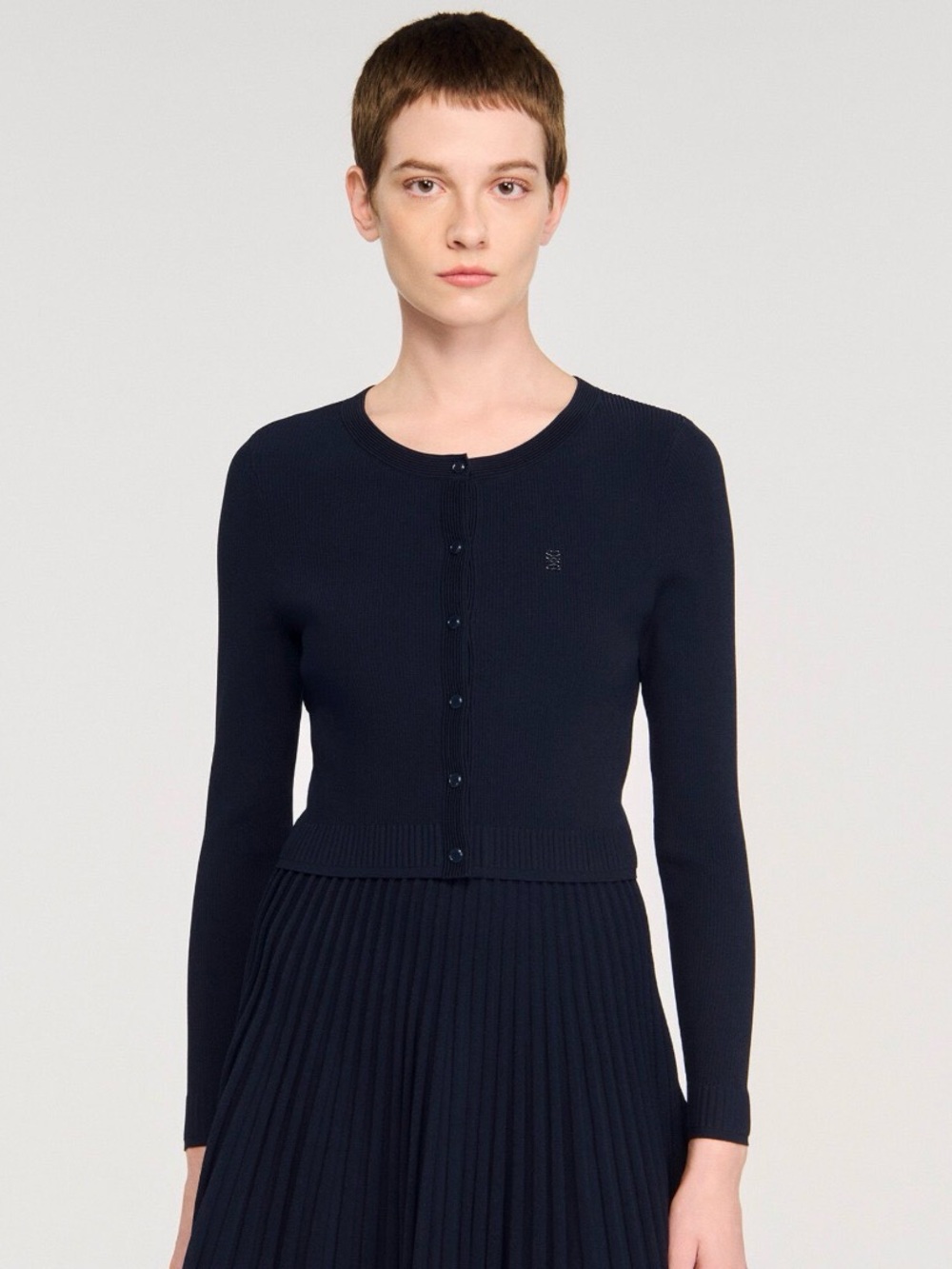 Sandro Fine Knit Navy Cardigan Flawed